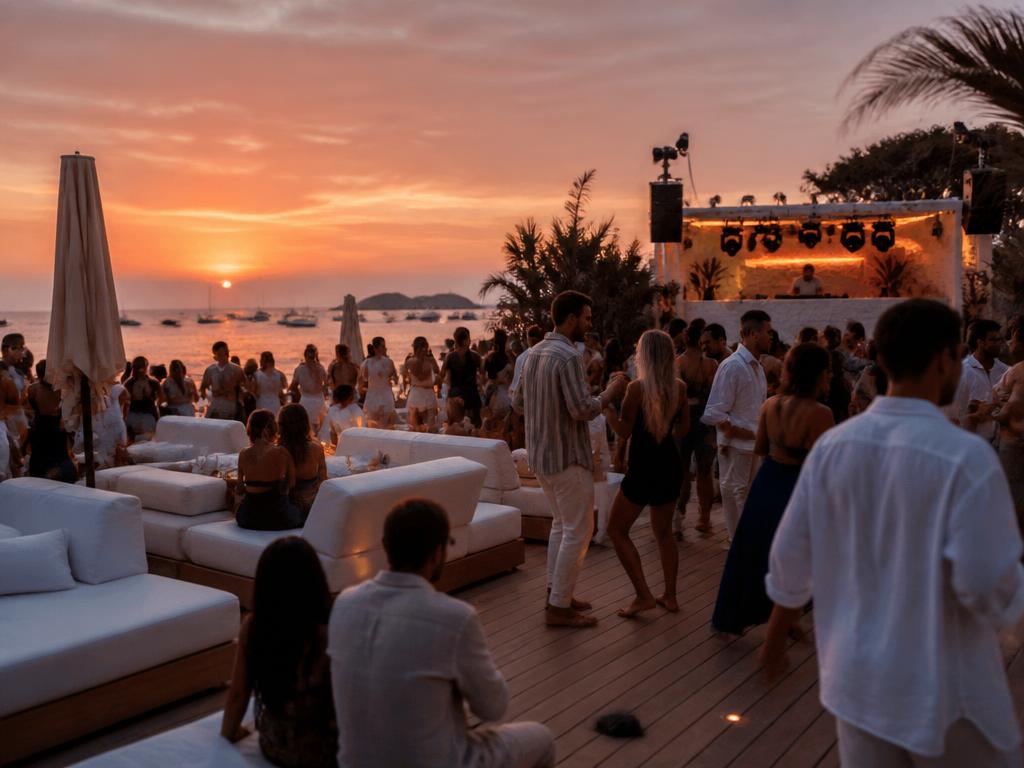 Beach club at sunset