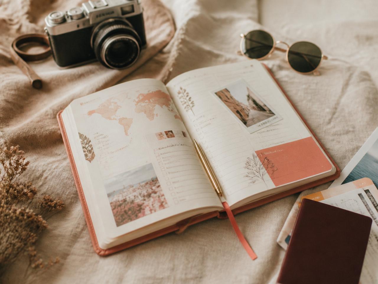 The Trip Out The Chat Planner photographed on a table with a coffee and sunglasses