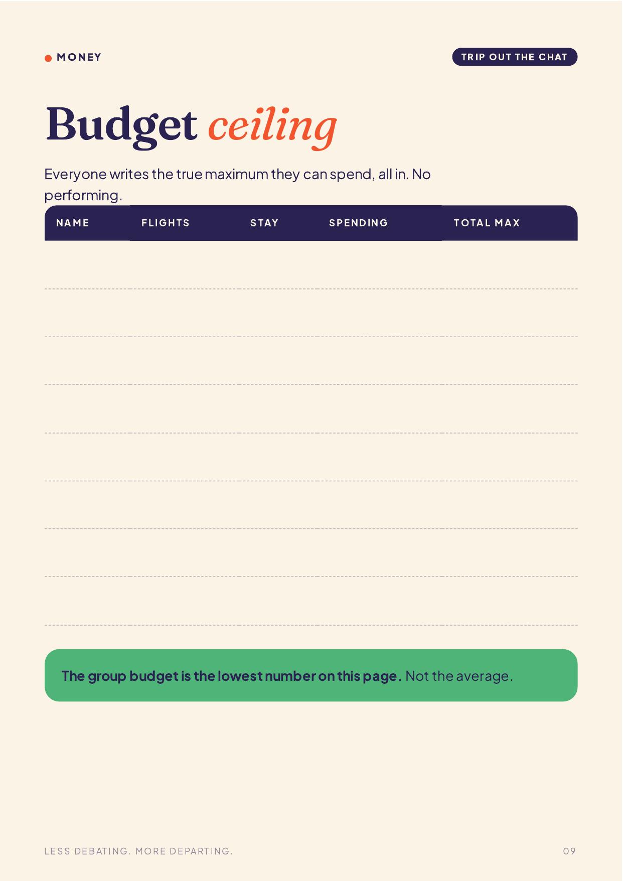 Planner budget worksheet page